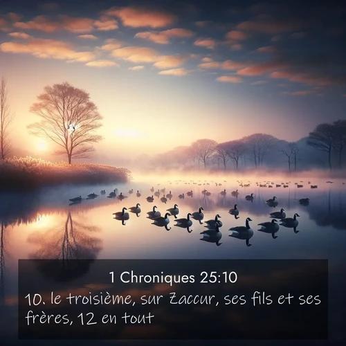 Segond21 1 Chroniques  ; image nature: image avec le verset biblique :le troisième, sur Zaccur, ses fils et ses frères, 12 en tout; ;  ; 25:10