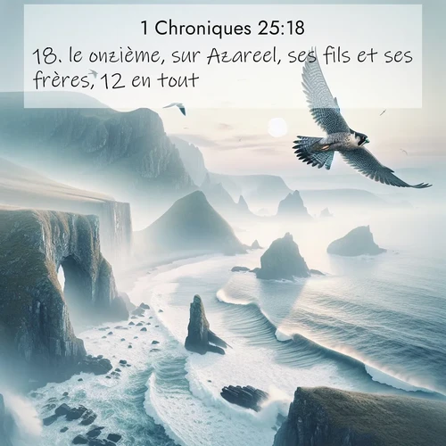 Segond21 1 Chroniques  ; image nature: image avec le verset biblique :le onzième, sur Azareel, ses fils et ses frères, 12 en tout; ;  ; 25:18