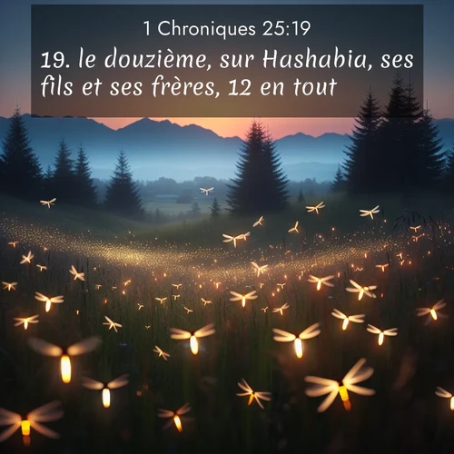 Segond21 1 Chroniques  ; image nature: image avec le verset biblique :le douzième, sur Hashabia, ses fils et ses frères, 12 en tout; ;  ; 25:19