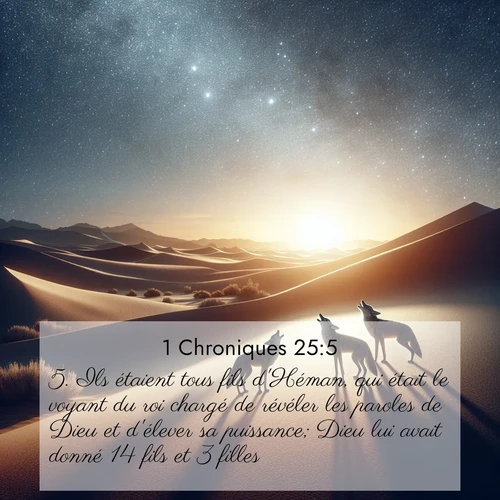 Segond21 1 Chroniques  ; image nature: image avec le verset biblique :Ils étaient tous fils d&#039;Héman, qui était le voyant du roi chargé de révéler les paroles de Dieu et d&#039;élever sa puissance; Dieu lui avait donné 14 fils et 3 filles. ;  ; 25:5