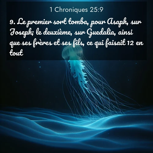 Segond21 1 Chroniques  ; image nature: image avec le verset biblique :Le premier sort tomba, pour Asaph, sur Joseph; le deuxième, sur Guedalia, ainsi que ses frères et ses fils, ce qui faisait 12 en tout; ;  ; 25:9