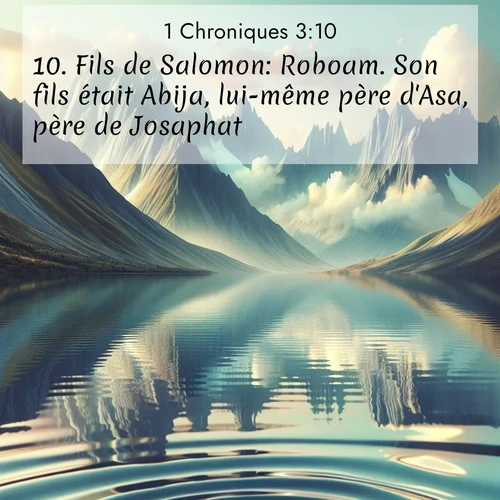 Segond21 1 Chroniques  ; image nature: image avec le verset biblique :Fils de Salomon: Roboam. Son fils était Abija, lui-même père d&#039;Asa, père de Josaphat, ;  ; 3:10