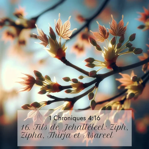 Segond21 1 Chroniques  ; image nature: image avec le verset biblique :Fils de Jehalléleel: Ziph, Zipha, Thirja et Asareel. ;  ; 4:16