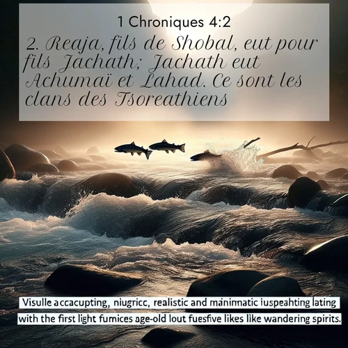 Segond21 1 Chroniques  ; image nature: image avec le verset biblique :Reaja, fils de Shobal, eut pour fils Jachath; Jachath eut Achumaï et Lahad. Ce sont les clans des Tsoreathiens. ;  ; 4:2