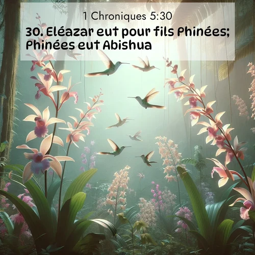 Segond21 1 Chroniques  ; image nature: image avec le verset biblique :Eléazar eut pour fils Phinées; Phinées eut Abishua; ;  ; 5:30