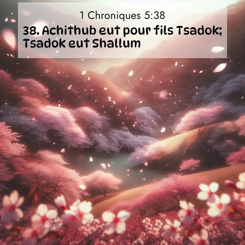 Segond21 1 Chroniques  ; image nature: image avec le verset biblique :Achithub eut pour fils Tsadok; Tsadok eut Shallum; ;  ; 5:38