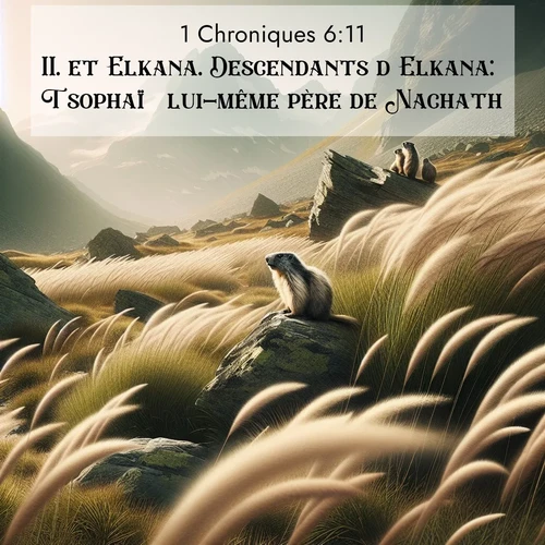Segond21 1 Chroniques  ; image nature: image avec le verset biblique :et Elkana. Descendants d&#039;Elkana: Tsophaï  lui-même père de Nachath, ;  ; 6:11
