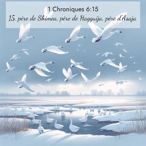Segond21 1 Chroniques  ; image nature: image avec le verset biblique :père de Shimea, père de Hagguija, père d&#039;Asaja. ;  ; 6:15