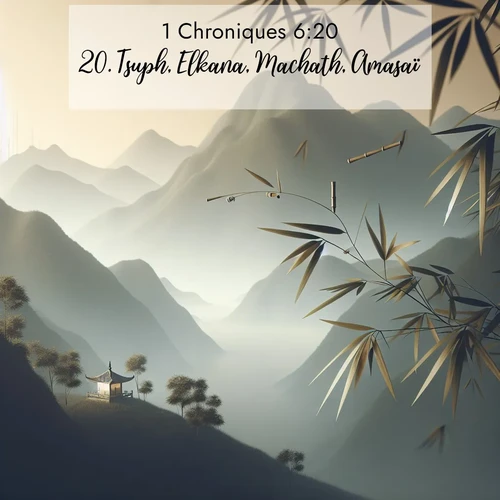 Segond21 1 Chroniques  ; image nature: image avec le verset biblique :Tsuph, Elkana, Machath, Amasaï, ;  ; 6:20
