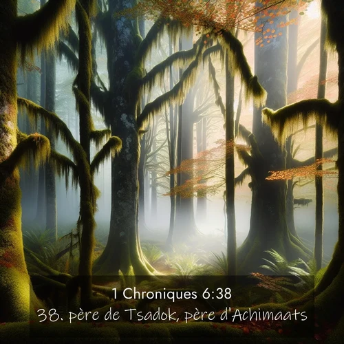 Segond21 1 Chroniques  ; image nature: image avec le verset biblique :père de Tsadok, père d&#039;Achimaats. ;  ; 6:38