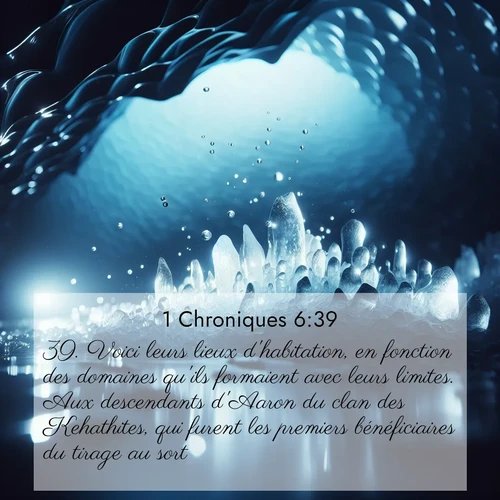 Segond21 1 Chroniques  ; image nature: image avec le verset biblique :Voici leurs lieux d&#039;habitation, en fonction des domaines qu&#039;ils formaient avec leurs limites. Aux descendants d&#039;Aaron du clan des Kehathites, qui furent les premiers bénéficiaires du tirage au sort, ;  ; 6:39