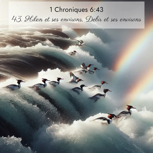 Segond21 1 Chroniques  ; image nature: image avec le verset biblique :Hilen et ses environs, Debir et ses environs, ;  ; 6:43