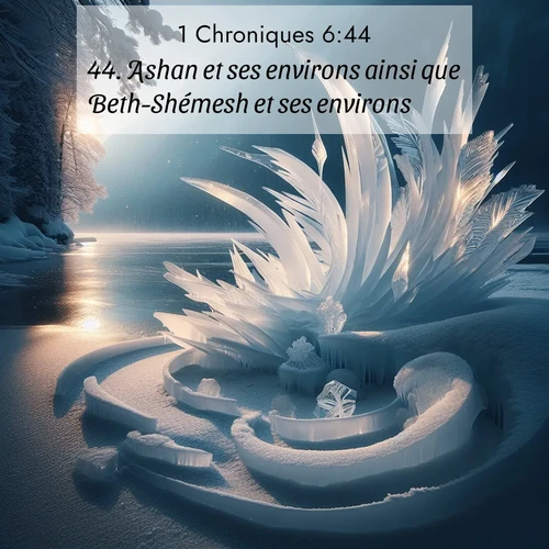 Segond21 1 Chroniques  ; image nature: image avec le verset biblique :Ashan et ses environs ainsi que Beth-Shémesh et ses environs. ;  ; 6:44