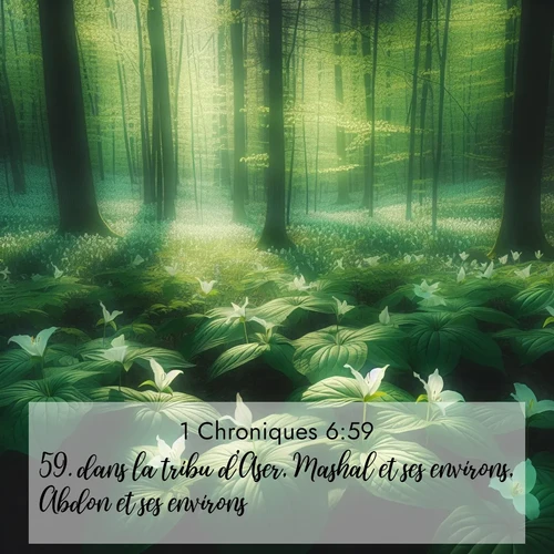 Segond21 1 Chroniques  ; image nature: image avec le verset biblique :dans la tribu d&#039;Aser, Mashal et ses environs, Abdon et ses environs, ;  ; 6:59