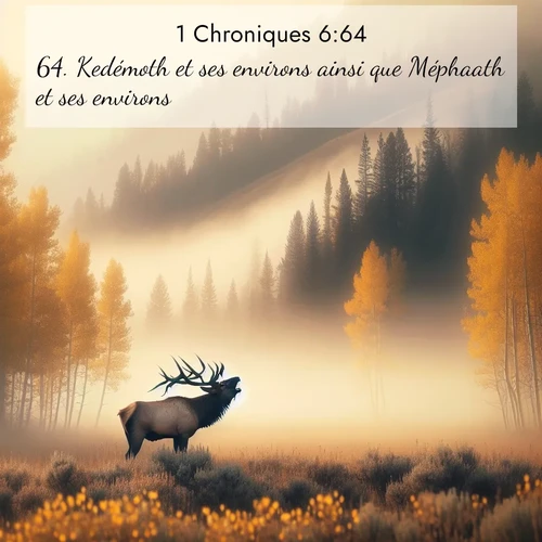 Segond21 1 Chroniques  ; image nature: image avec le verset biblique :Kedémoth et ses environs ainsi que Méphaath et ses environs; ;  ; 6:64