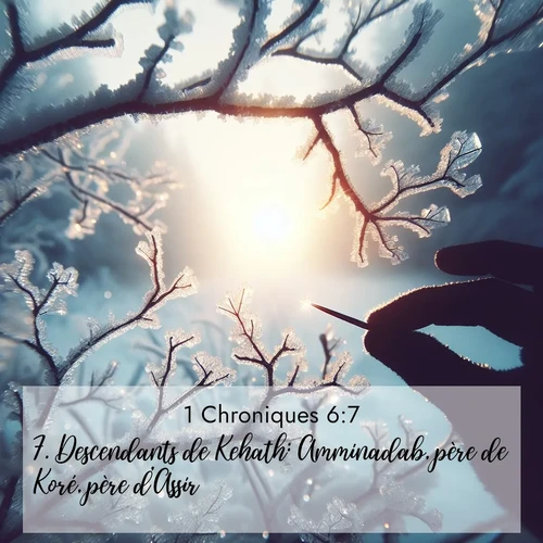 Segond21 1 Chroniques  ; image nature: image avec le verset biblique :Descendants de Kehath: Amminadab, père de Koré, père d&#039;Assir, ;  ; 6:7
