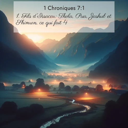 Segond21 1 Chroniques  ; image nature: image avec le verset biblique :Fils d&#039;Issacar: Thola, Pua, Jashub et Shimron, ce qui fait 4. ;  ; 7:1