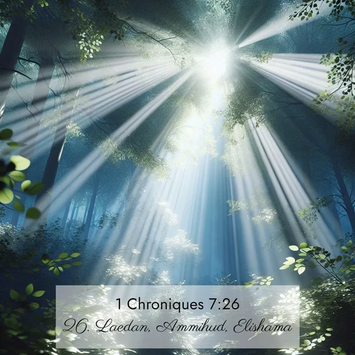 Segond21 1 Chroniques  ; image nature: image avec le verset biblique :Laedan, Ammihud, Elishama, ;  ; 7:26