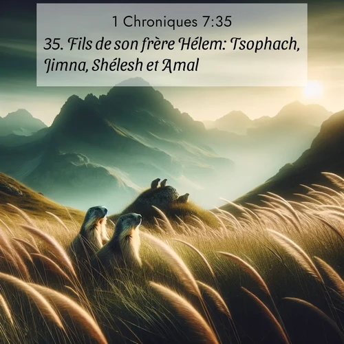 Segond21 1 Chroniques  ; image nature: image avec le verset biblique :Fils de son frère Hélem: Tsophach, Jimna, Shélesh et Amal. ;  ; 7:35