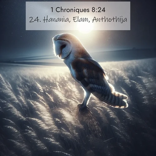 Segond21 1 Chroniques  ; image nature: image avec le verset biblique :Hanania, Elam, Anthothija, ;  ; 8:24