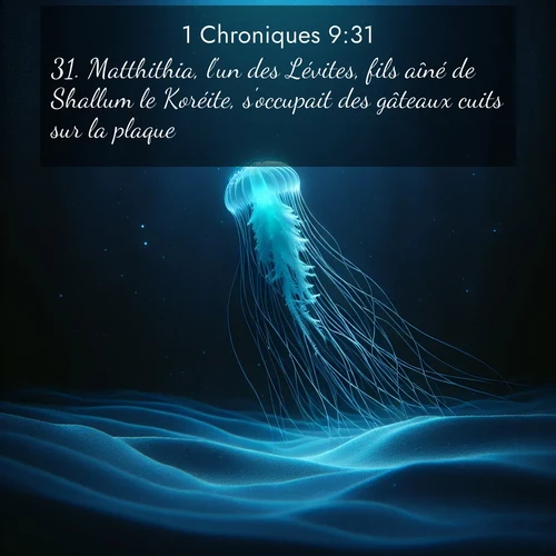 Segond21 1 Chroniques  ; image nature: image avec le verset biblique :Matthithia, l&#039;un des Lévites, fils aîné de Shallum le Koréite, s&#039;occupait des gâteaux cuits sur la plaque. ;  ; 9:31