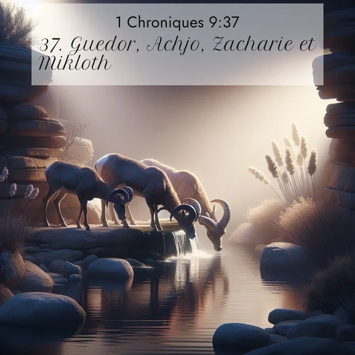 Segond21 1 Chroniques  ; image nature: image avec le verset biblique :Guedor, Achjo, Zacharie et Mikloth. ;  ; 9:37