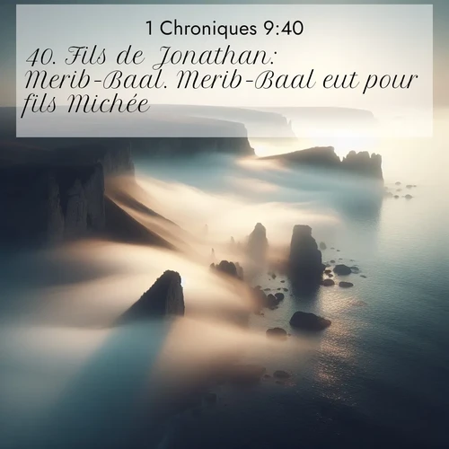 Segond21 1 Chroniques  ; image nature: image avec le verset biblique :Fils de Jonathan: Merib-Baal. Merib-Baal eut pour fils Michée. ;  ; 9:40