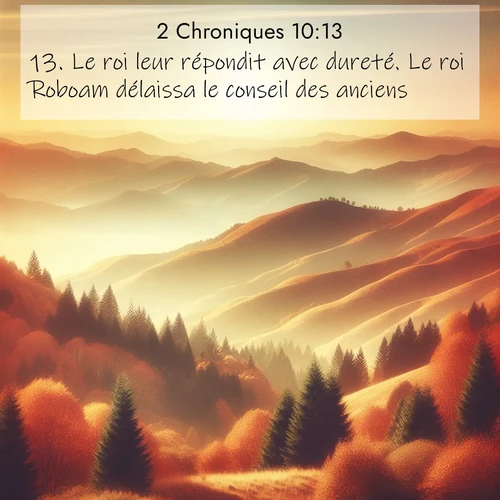 Segond21 2 Chroniques  ; image nature: image avec le verset biblique :Le roi leur répondit avec dureté. Le roi Roboam délaissa le conseil des anciens ;  ; 10:13