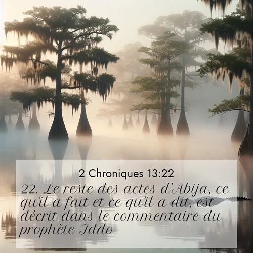 Segond21 2 Chroniques  ; image nature: image avec le verset biblique :Le reste des actes d&#039;Abija, ce qu&#039;il a fait et ce qu&#039;il a dit, est décrit dans le commentaire du prophète Iddo. ;  ; 13:22
