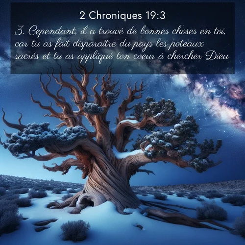 Segond21 2 Chroniques  ; image nature: image avec le verset biblique :Cependant, il a trouvé de bonnes choses en toi, car tu as fait disparaître du pays les poteaux sacrés et tu as appliqué ton coeur à chercher Dieu.» ;  ; 19:3