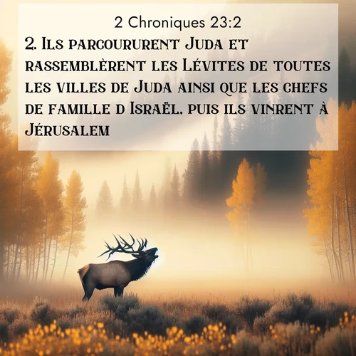 Segond21 2 Chroniques  ; image nature: image avec le verset biblique :Ils parcoururent Juda et rassemblèrent les Lévites de toutes les villes de Juda ainsi que les chefs de famille d&#039;Israël, puis ils vinrent à Jérusalem. ;  ; 23:2