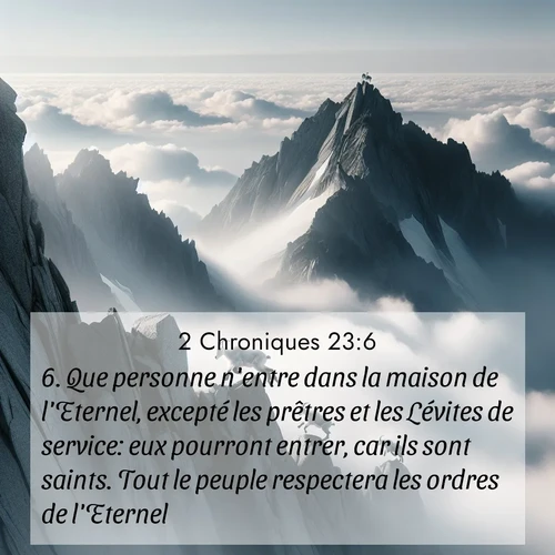 Segond21 2 Chroniques  ; image nature: image avec le verset biblique :Que personne n&#039;entre dans la maison de l&#039;Eternel, excepté les prêtres et les Lévites de service: eux pourront entrer, car ils sont saints. Tout le peuple respectera les ordres de l&#039;Eternel. ;  ; 23:6
