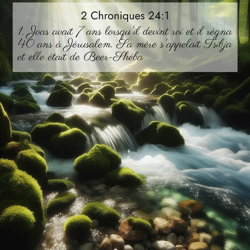 Segond21 2 Chroniques  ; image nature: image avec le verset biblique :Joas avait 7 ans lorsqu&#039;il devint roi et il régna 40 ans à Jérusalem. Sa mère s&#039;appelait Tsibja et elle était de Beer-Shéba. ;  ; 24:1