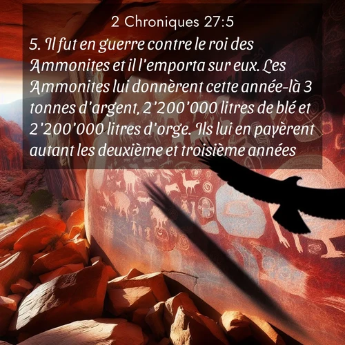 Segond21 2 Chroniques  ; image nature: image avec le verset biblique :Il fut en guerre contre le roi des Ammonites et il l&#039;emporta sur eux. Les Ammonites lui donnèrent cette année-là 3 tonnes d&#039;argent,  2&#039;200&#039;000 litres de blé et 2&#039;200&#039;000 litres d&#039;orge. Ils lui en payèrent autant les deuxième et troisième années. ;  ; 27:5