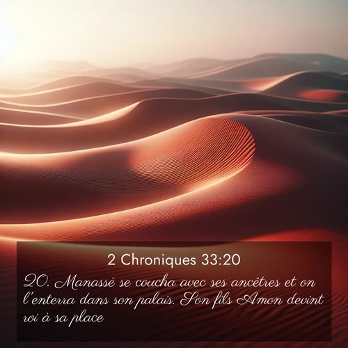 Segond21 2 Chroniques  ; image nature: image avec le verset biblique :Manassé se coucha avec ses ancêtres et on l&#039;enterra dans son palais. Son fils Amon devint roi à sa place. ;  ; 33:20