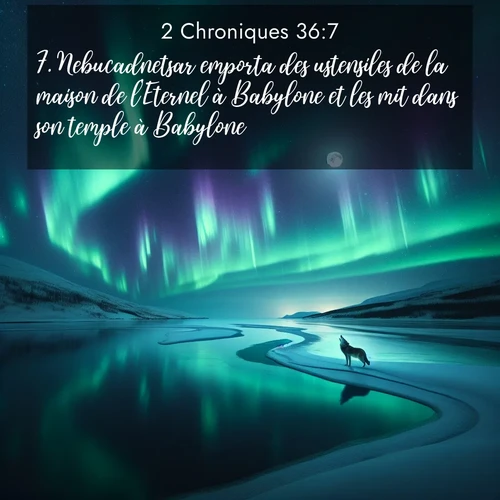 Segond21 2 Chroniques  ; image nature: image avec le verset biblique :Nebucadnetsar emporta des ustensiles de la maison de l&#039;Eternel à Babylone et les mit dans son temple à Babylone. ;  ; 36:7
