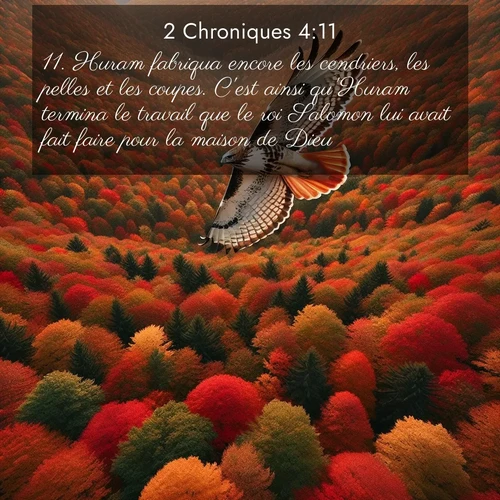 Segond21 2 Chroniques  ; image nature: image avec le verset biblique :Huram fabriqua encore les cendriers, les pelles et les coupes. C&#039;est ainsi qu&#039;Huram termina le travail que le roi Salomon lui avait fait faire pour la maison de Dieu: ;  ; 4:11