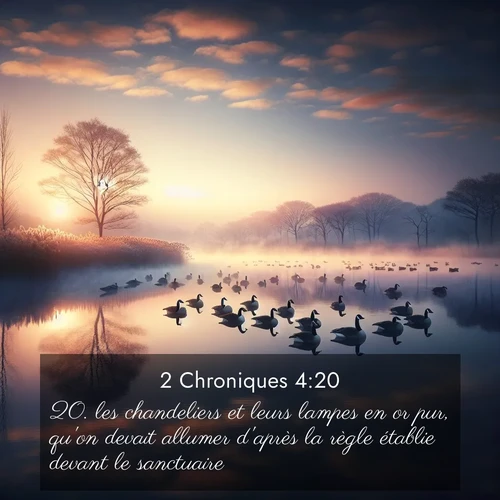 Segond21 2 Chroniques  ; image nature: image avec le verset biblique :les chandeliers et leurs lampes en or pur, qu&#039;on devait allumer d&#039;après la règle établie devant le sanctuaire, ;  ; 4:20