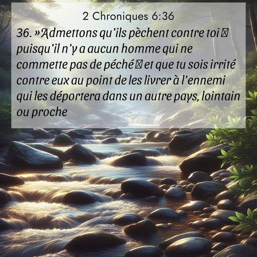 Segond21 2 Chroniques  ; image nature: image avec le verset biblique :»Admettons qu&#039;ils pèchent contre toi  puisqu&#039;il n&#039;y a aucun homme qui ne commette pas de péché  et que tu sois irrité contre eux au point de les livrer à l&#039;ennemi qui les déportera dans un autre pays, lointain ou proche. ;  ; 6:36