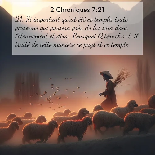Segond21 2 Chroniques  ; image nature: image avec le verset biblique :Si important qu&#039;ait été ce temple, toute personne qui passera près de lui sera dans l&#039;étonnement et dira: &#039;Pourquoi l&#039;Eternel a-t-il traité de cette manière ce pays et ce temple?&#039; ;  ; 7:21