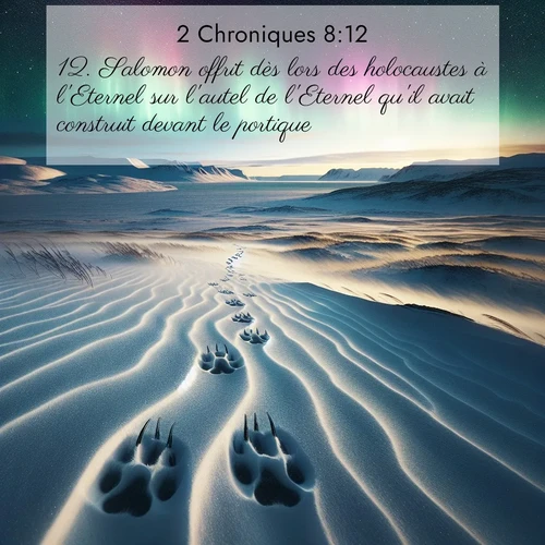 Segond21 2 Chroniques  ; image nature: image avec le verset biblique :Salomon offrit dès lors des holocaustes à l&#039;Eternel sur l&#039;autel de l&#039;Eternel qu&#039;il avait construit devant le portique. ;  ; 8:12