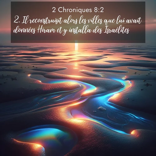 Segond21 2 Chroniques  ; image nature: image avec le verset biblique :Il reconstruisit alors les villes que lui avait données Hiram et y installa des Israélites. ;  ; 8:2