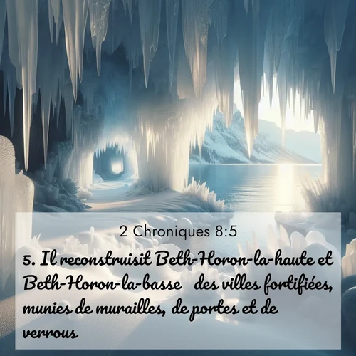 Segond21 2 Chroniques  ; image nature: image avec le verset biblique :Il reconstruisit Beth-Horon-la-haute et Beth-Horon-la-basse  des villes fortifiées, munies de murailles, de portes et de verrous  ;  ; 8:5