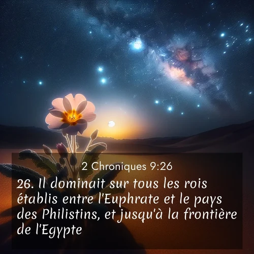 Segond21 2 Chroniques  ; image nature: image avec le verset biblique :Il dominait sur tous les rois établis entre l&#039;Euphrate et le pays des Philistins, et jusqu&#039;à la frontière de l&#039;Egypte. ;  ; 9:26