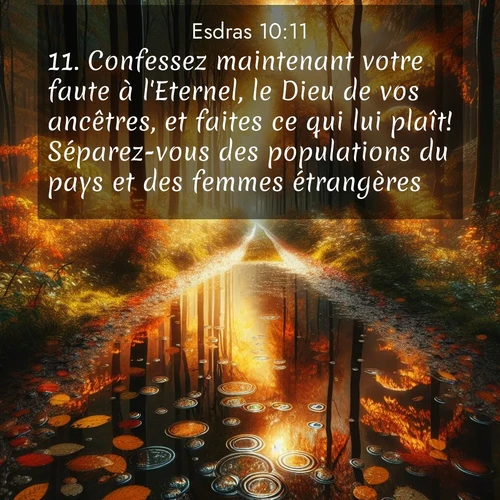 Segond21 Esdras  ; image nature: image avec le verset biblique :Confessez maintenant votre faute à l&#039;Eternel, le Dieu de vos ancêtres, et faites ce qui lui plaît! Séparez-vous des populations du pays et des femmes étrangères!» ;  ; 10:11