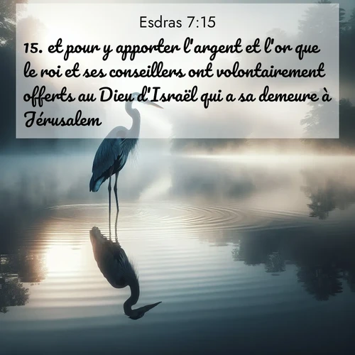 Segond21 Esdras  ; image nature: image avec le verset biblique :et pour y apporter l&#039;argent et l&#039;or que le roi et ses conseillers ont volontairement offerts au Dieu d&#039;Israël qui a sa demeure à Jérusalem, ;  ; 7:15