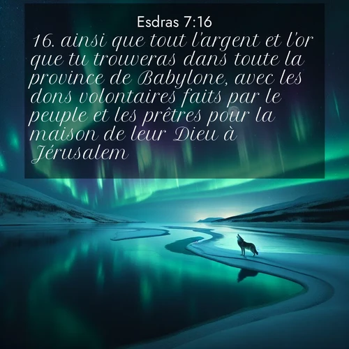 Segond21 Esdras  ; image nature: image avec le verset biblique :ainsi que tout l&#039;argent et l&#039;or que tu trouveras dans toute la province de Babylone, avec les dons volontaires faits par le peuple et les prêtres pour la maison de leur Dieu à Jérusalem. ;  ; 7:16