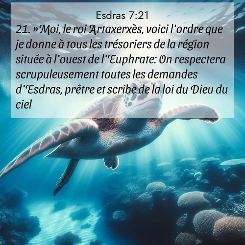 Segond21 Esdras  ; image nature: image avec le verset biblique :»Moi, le roi Artaxerxès, voici l&#039;ordre que je donne à tous les trésoriers de la région située à l&#039;ouest de l&#039;Euphrate: On respectera scrupuleusement toutes les demandes d&#039;Esdras, prêtre et scribe de la loi du Dieu du ciel, ;  ; 7:21