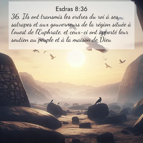 Segond21 Esdras  ; image nature: image avec le verset biblique :Ils ont transmis les ordres du roi à ses satrapes et aux gouverneurs de la région située à l&#039;ouest de l&#039;Euphrate, et ceux-ci ont apporté leur soutien au peuple et à la maison de Dieu. ;  ; 8:36