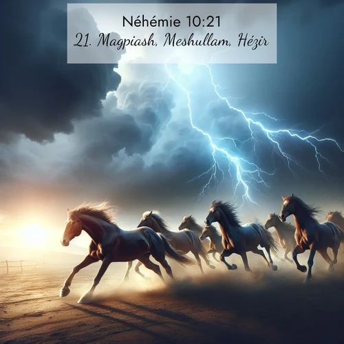 Segond21 Néhémie  ; image nature: image avec le verset biblique :Magpiash, Meshullam, Hézir, ;  ; 10:21